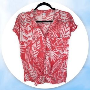 Old Navy Pink Palm Print Notch Shirt Tie Front